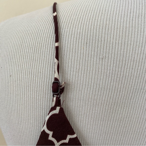 Express Spaghetti Strap Blouse Brown White Abstract Print V-Neck Small - Picture 7 of 11